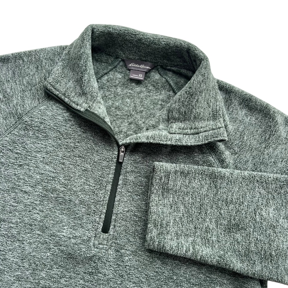 Eddie Bauer Women XS Green Gray Heather Fleece Quarter Zip Pullover Sweater Cozy